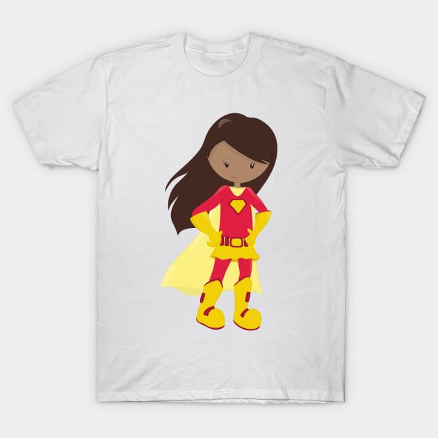 African American Girl, Superhero Girl, Red Costume T-Shirt by Jelena Dunčević